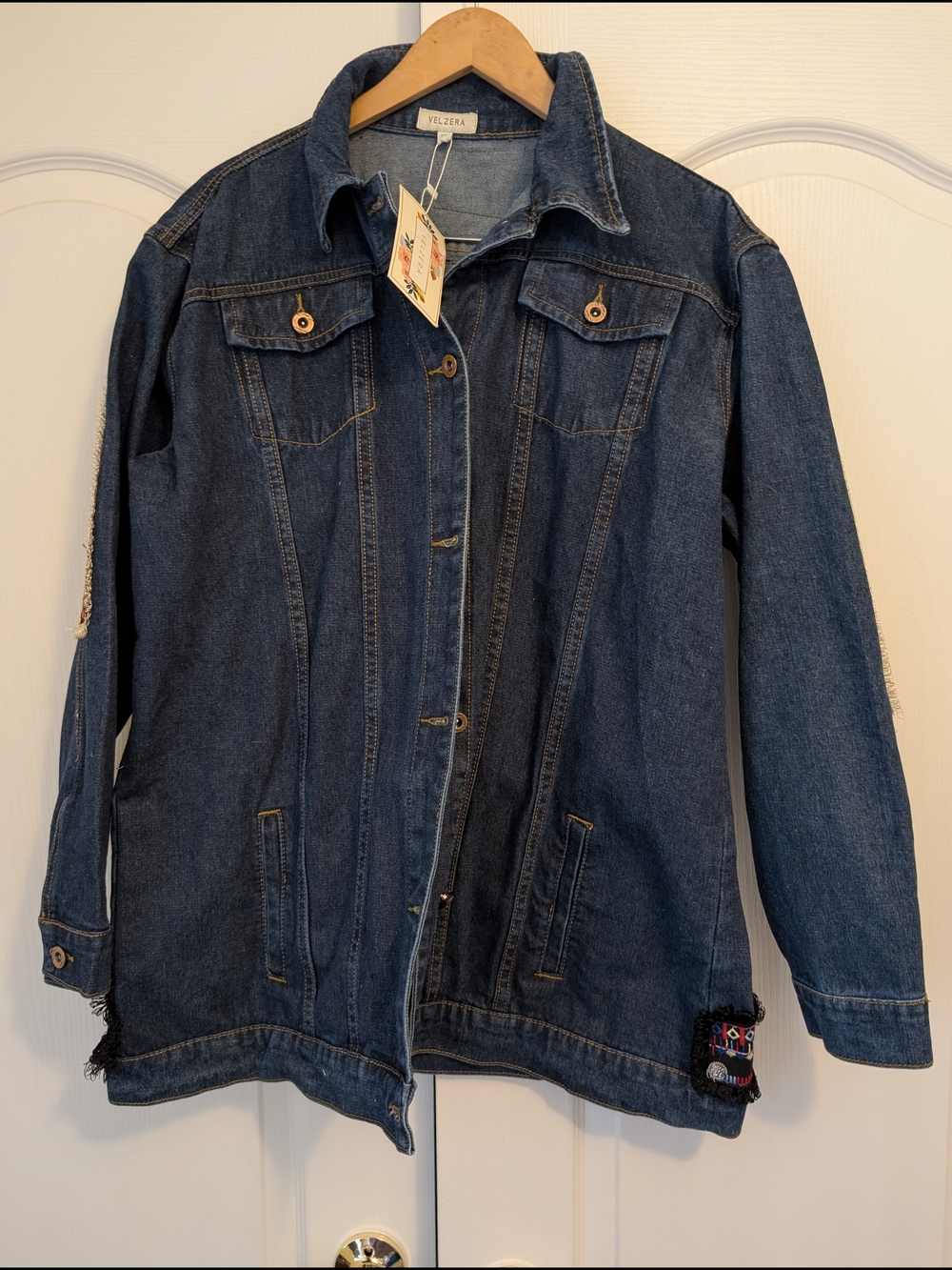 Velzera Dark Blue Embellished Denim Jacket